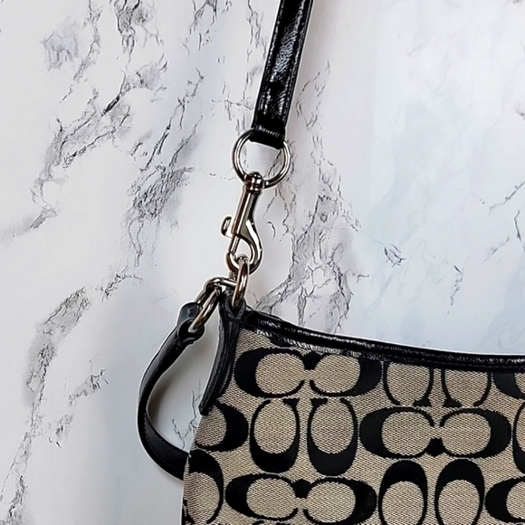 Vintage Authentic Coach Luxury Canvas Shoulder/ Crossbody Purse/Bag Black/Grey - Picture 7 of 16
